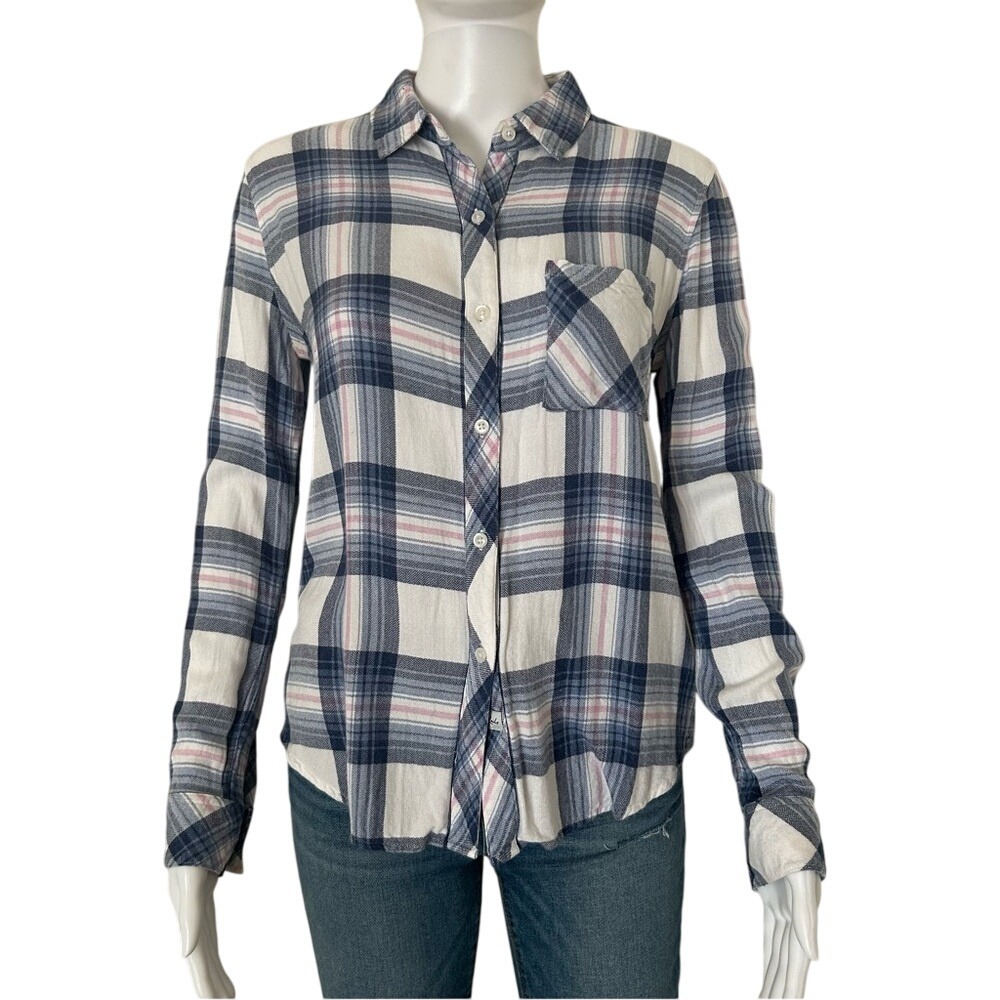 Rails Hunter White Pacific Rose Relaxed Fit Long Sleeve Button Down Shirt XS